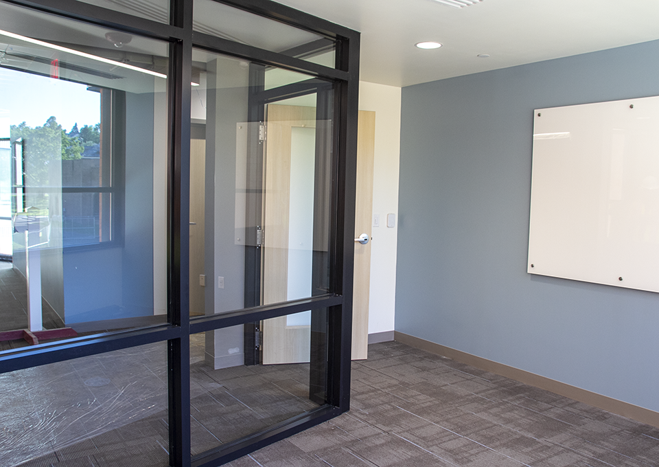 example of a study room; the enclosure is mostly glass so the feeling is open but private